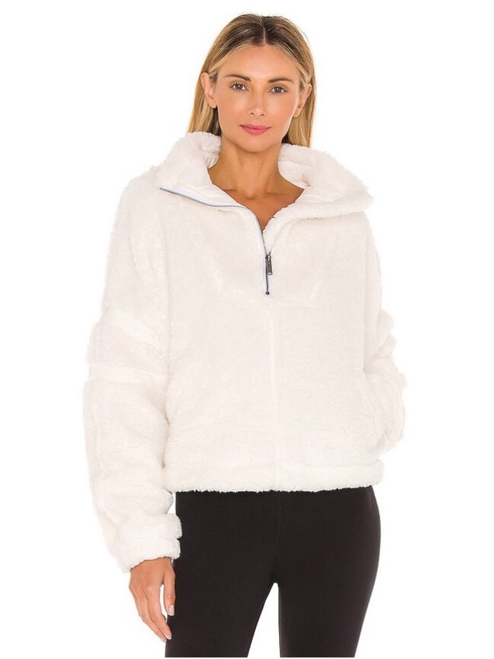 FP Movement by Free People Plush Half-Zip Teddy Jacket in Cream